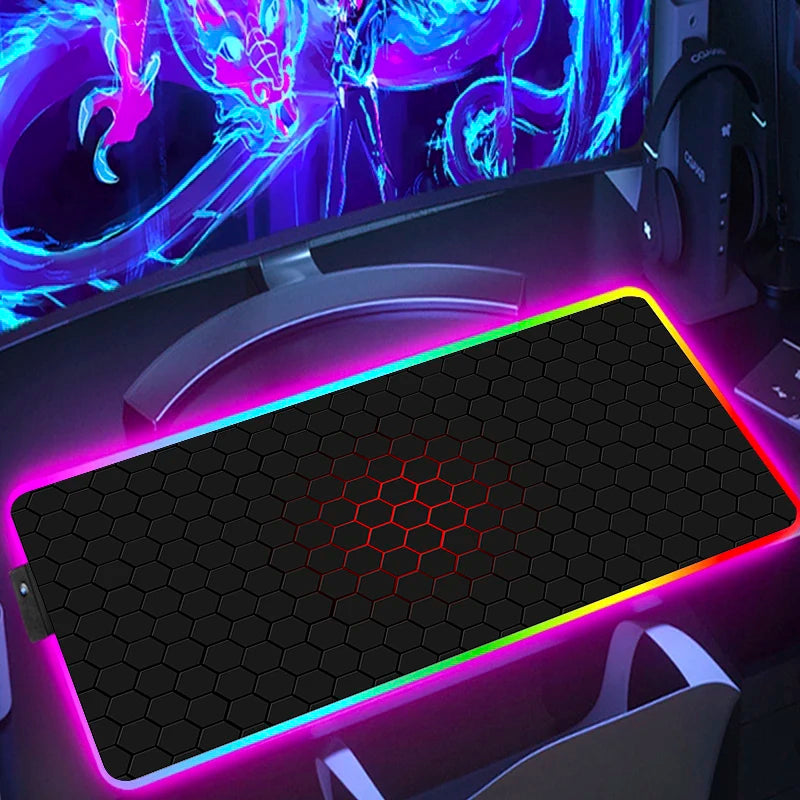 RGB Extended Hexagon Gaming Mouse Pad Rug Desk Mat Computer Accessories Anti-skid Offices Geometric Mousepad Luminous Game Mats