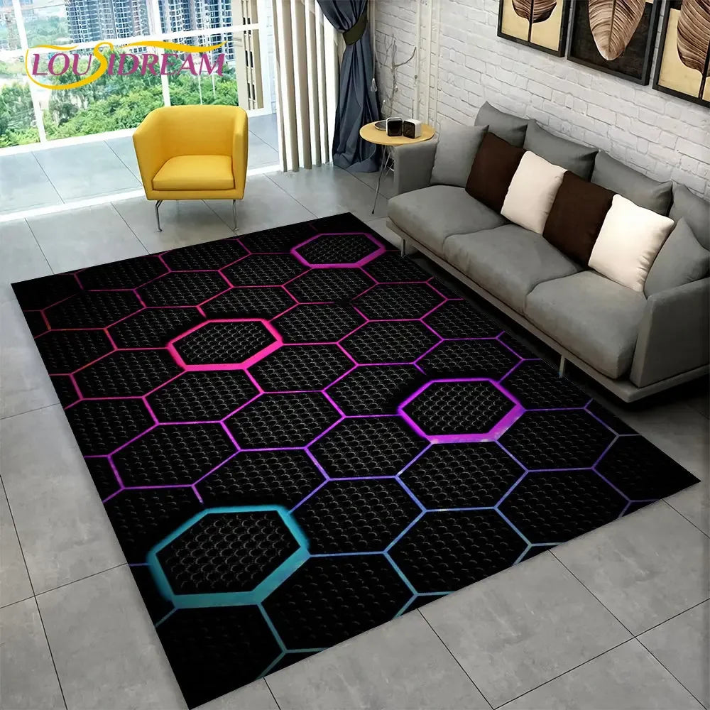 3D Abstract Modern Geometric Illusion Area Rug,Carpet Rug for Living Room Bedroom Sofa Doormat Decor,Kid Game Non-slip Floor Mat