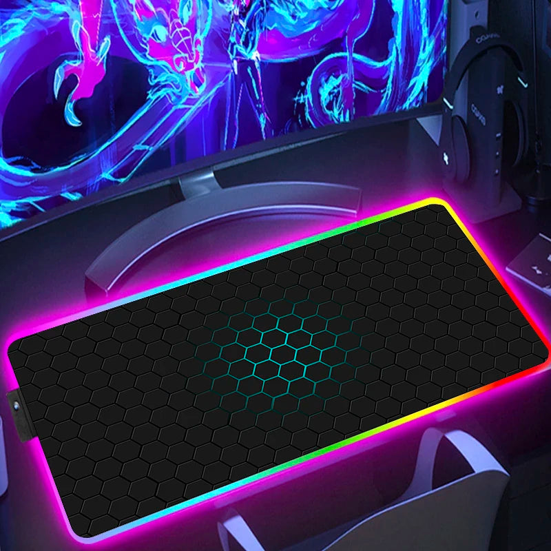 RGB Extended Hexagon Gaming Mouse Pad Rug Desk Mat Computer Accessories Anti-skid Offices Geometric Mousepad Luminous Game Mats